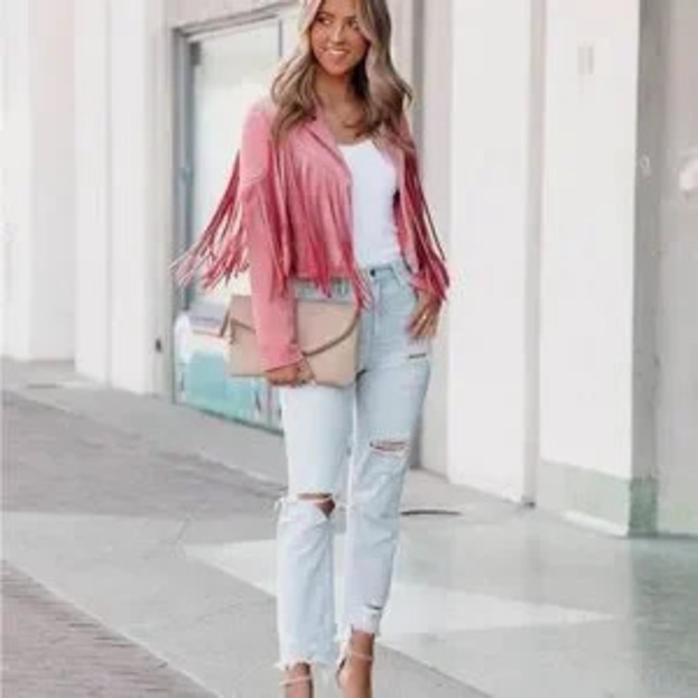 Stylish Pink Fringe Women's Jacket boho blazer - Picture 5 of 5